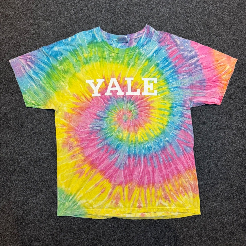Yale University Rainbow Tie Dye T-Shirt Hanes Heavyweight Mens Large Ivy League